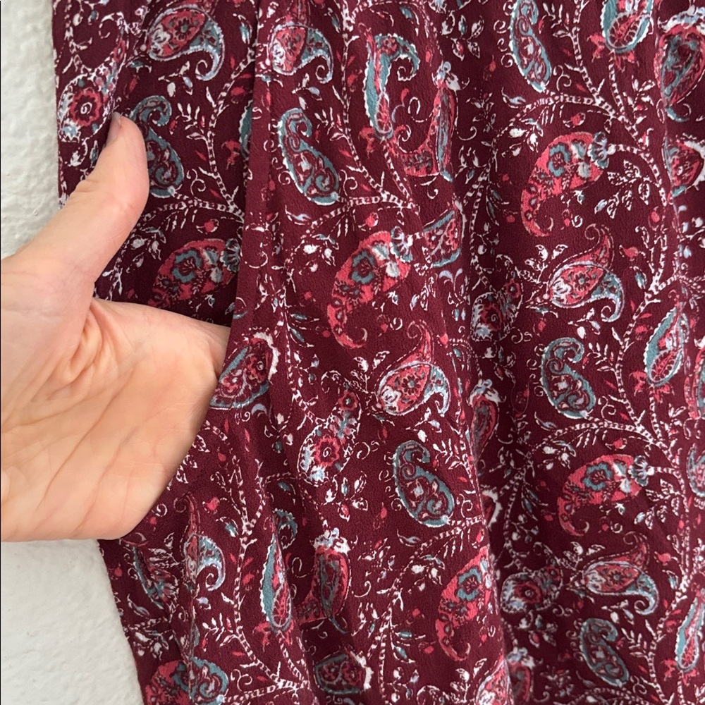 Garnet Hill Paisley Print Burgundy Midi Skirt Size XL Pockets Elastic Waist - Picture 4 of 9